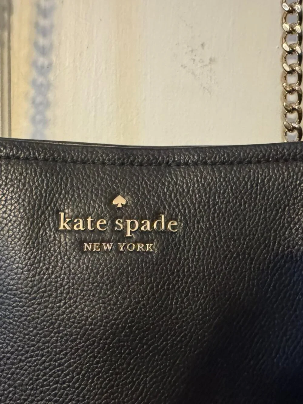 Kate Spade Black Leather Tote Purse with Gold Chain Link Straps